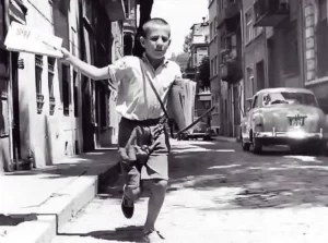 Newspaper-selling boy. Istanbul, 1958