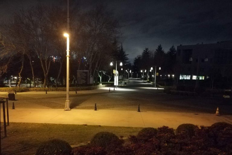 A beautiful street view at night at the Istanbul Technical University (ITU)