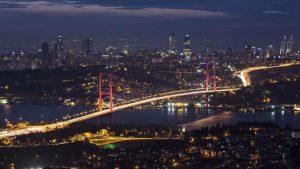 Bosphorus bridge, Istanbul, at night