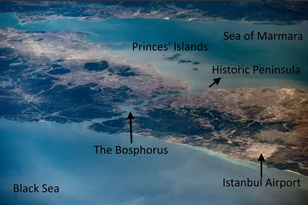 Istanbul from space, December 10, 2017 (Annotated version)