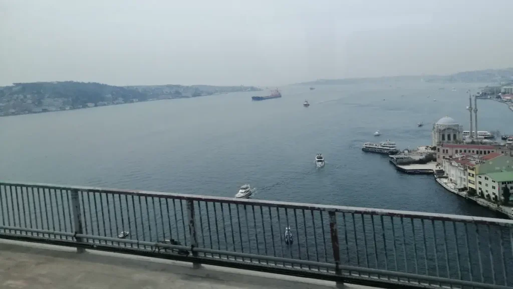 Ortaköy, Bosphorus, and the Historic Peninsula from the Bosphorus Bridge.