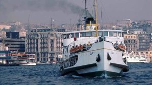 Ülev passenger ferry (vapur) departs from Karaköy Pier in Istanbul