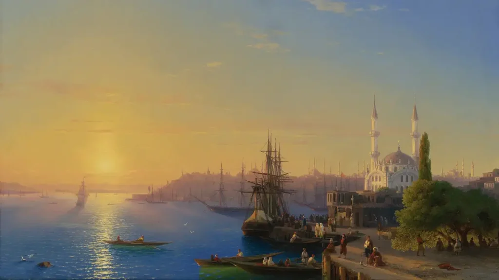 Ivan Aivazovsky: View of Constantinople, with the Nusretiye Mosque (1856)