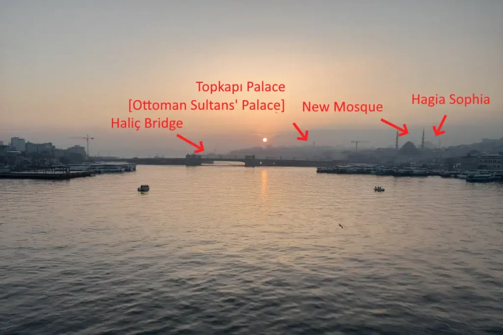 Sunrise over Istanbul's Historic Peninsula from Golden Horn [Annotated Version]